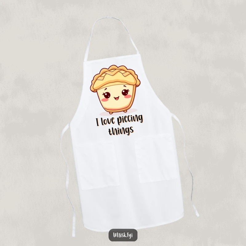 Funny Kawaii pie apron, showing a cheerful pie character with a lattice top, perfect for joyful baking.