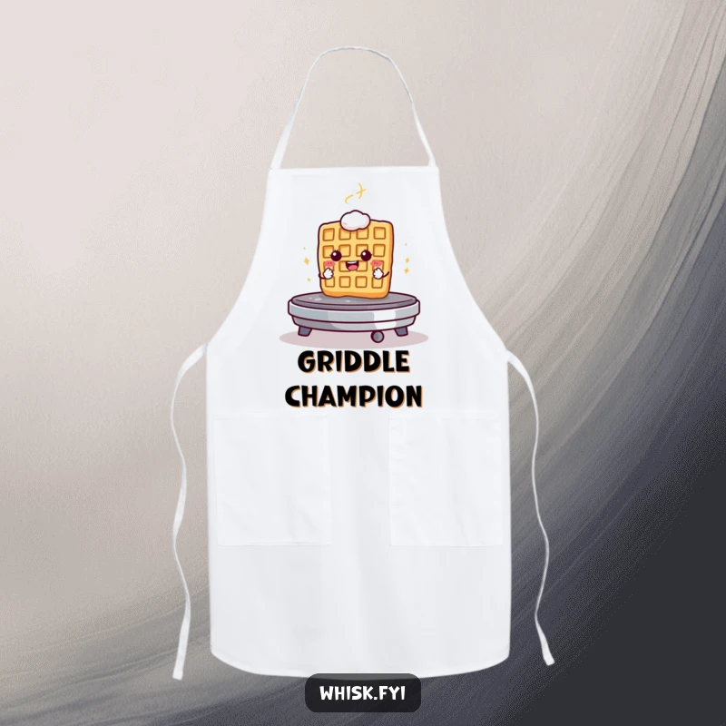 Funny apron showing a determined waffle bravely facing a hot griddle, perfect for the bold breakfast maker.