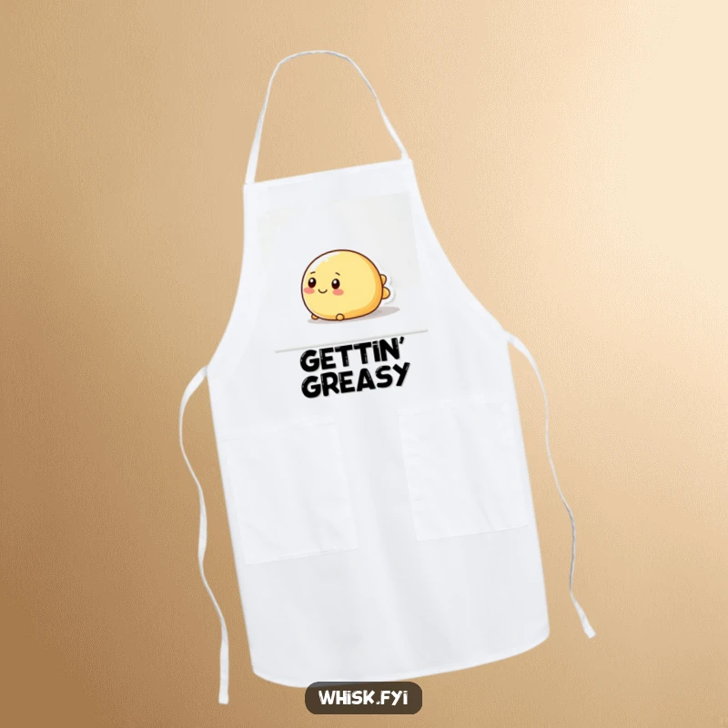 Funny apron for food lovers, featuring a wobbly, round butter character happily sliding across a surface, functional and amusing.