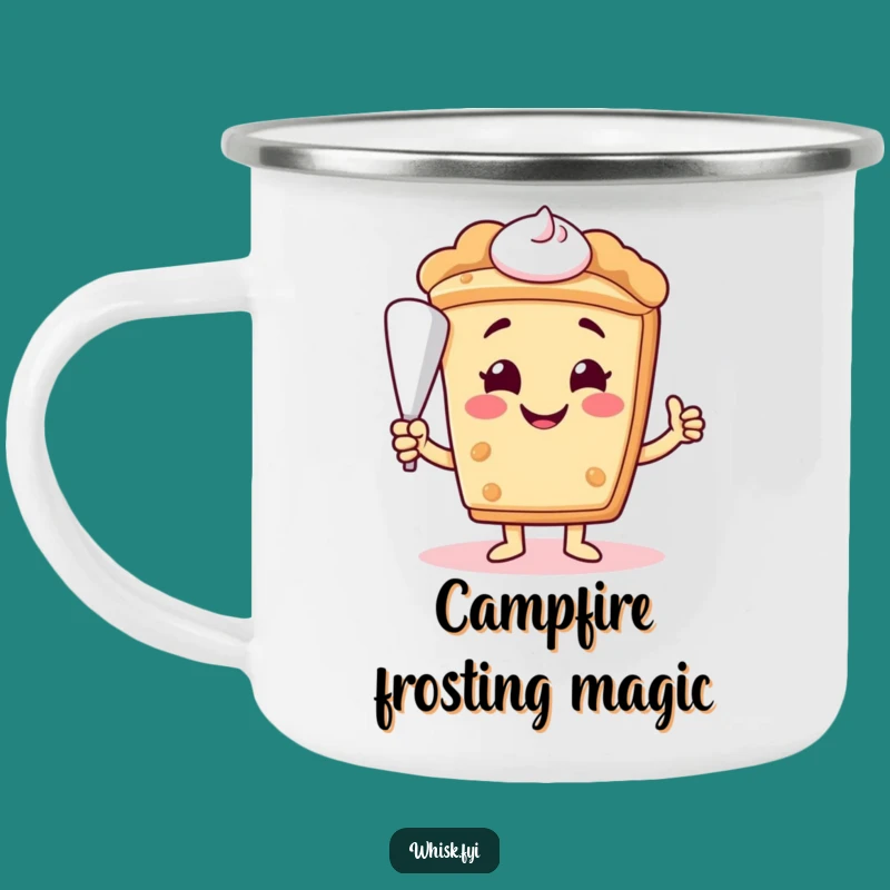 Funny Pie Slice Camping Mug - Smiling Baker Character, Outdoor Dessert