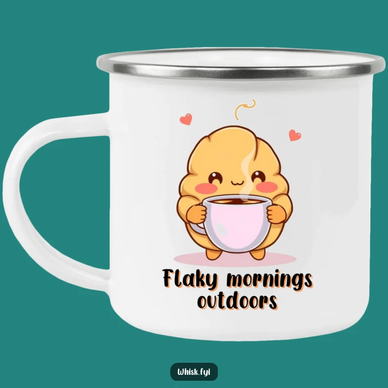 Funny Blushing Croissant Camping Mug - Cozy & Hilarious Outdoor Drinkware