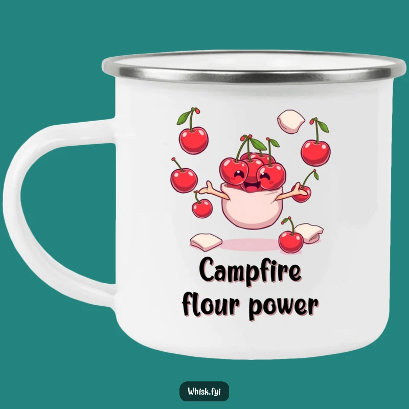 Funny Cherry Camping Mug - Playful Juggler Character, Outdoor Baking Fun