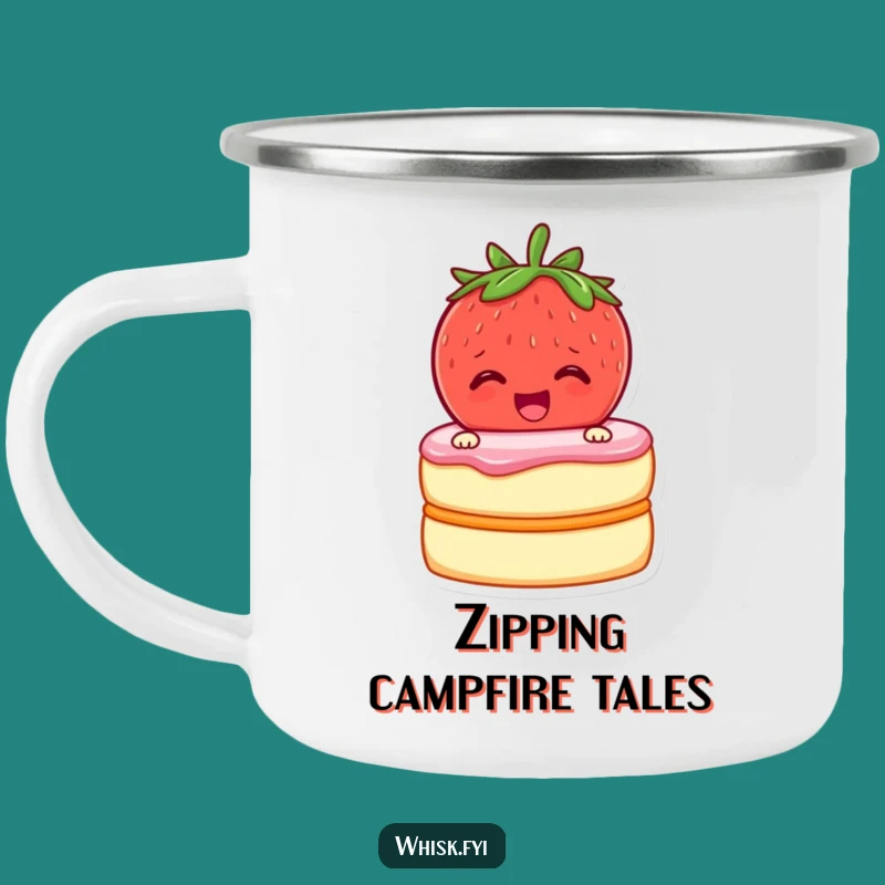 Funny Strawberry Baker Camping Mug: Cheerful Fruit Zipping Cake Layers Enamel Cup