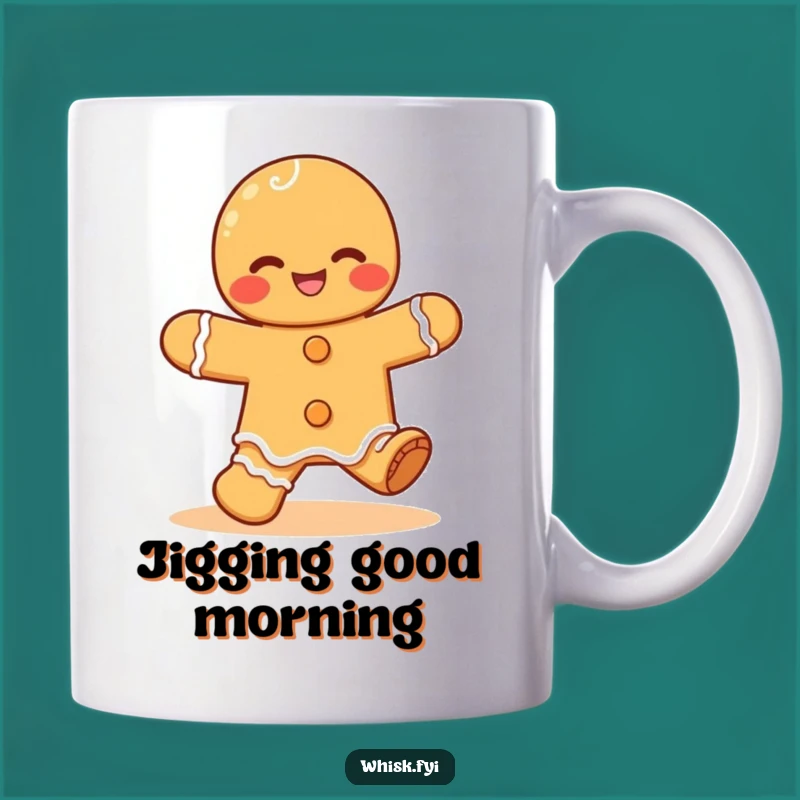 Funny Kawaii Gingerbread Mug: Giggling Jigging Man, Perfect Funny Gift