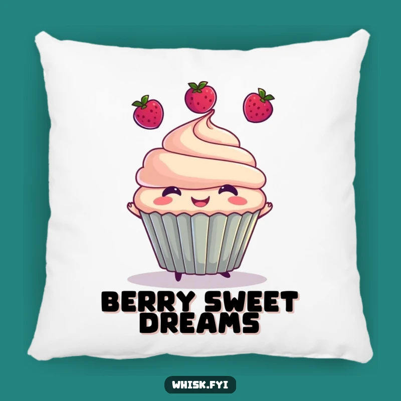 Funny Cupcake Juggling Berries Pillow - Comfy & Hilarious Decor Accent