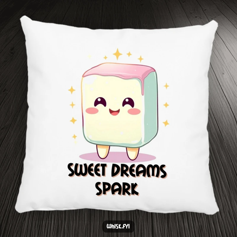 Funny pillow featuring a radiant, smiling sugar cube character sparkling brightly, offering comfort and a touch of sweetness.