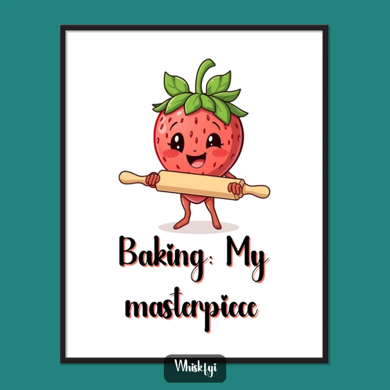 Funny Strawberry Rolling Pin Digital Art: Determined Baking Humor for Instant Wall Decor