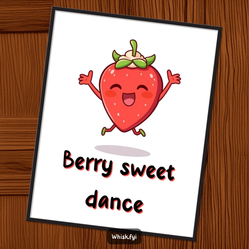 Funny Strawberry Cream Digital Art: A thrilled strawberry dancing with cream, bringing instant dessert humor and vibrant charm to your display.