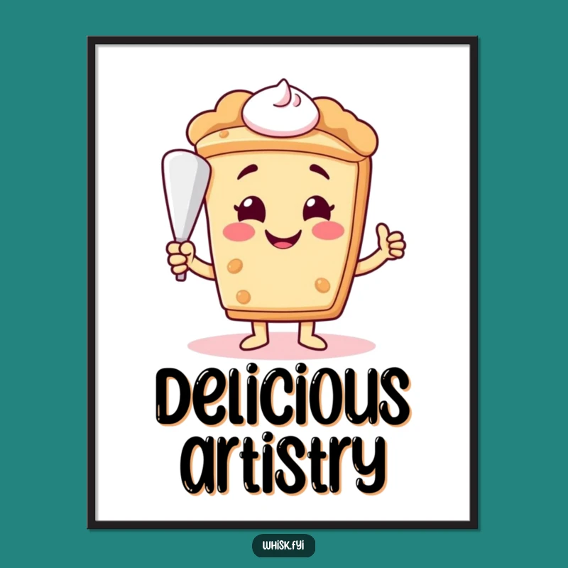 Funny Pie Slice Digital Art - Smiling Baker Character, Instant Decor