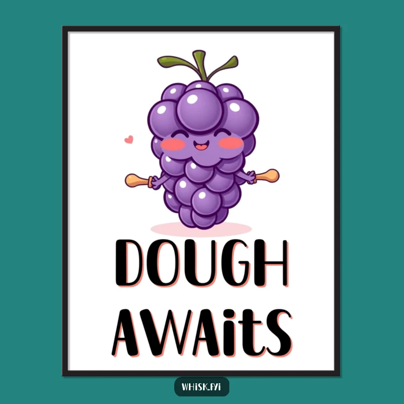 Funny Grape Baker Digital Art - Joyful Dough Rolling Printable, Instant Funny Gift