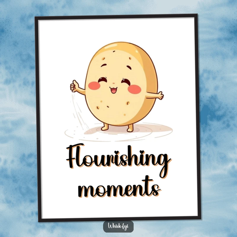 Funny bread digital art print of a happy character energetically dusting flour on a surface.