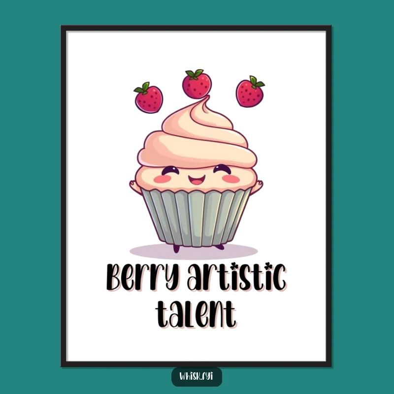 Funny Cupcake Juggling Berries Digital Art - Instant Hilarious Decor Download