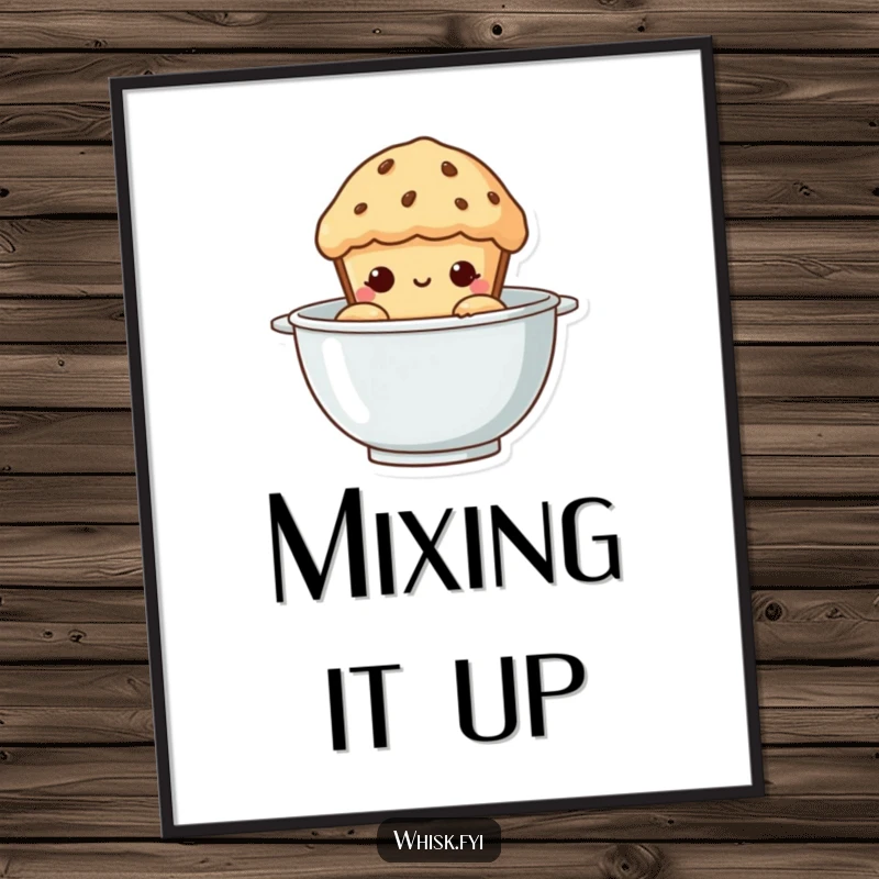 Funny Muffin Digital Art: A curious muffin peeking from a mixing bowl, bringing instant humor and charm to your digital display.