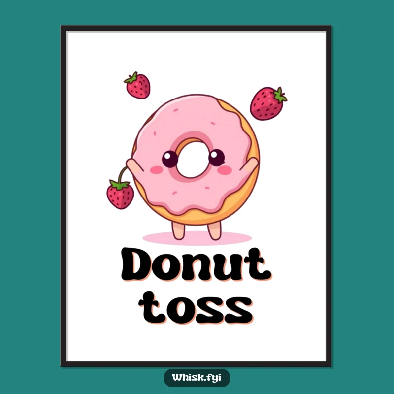 Funny Donut Berry Toss Art Print - Hilarious Playful Digital Gift