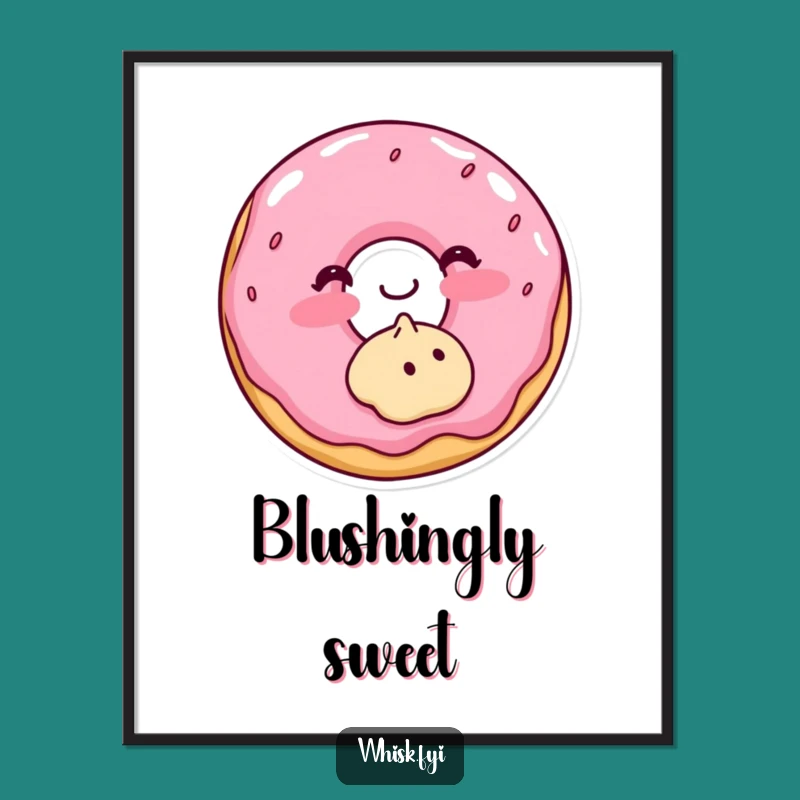Funny Donut Blushing Digital Art A Sweet Shy Baking Print Gift