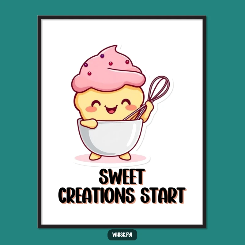 Funny Kawaii Muffin Whisking Digital Art: Instant Joy & Perfect Humorous Gift Download