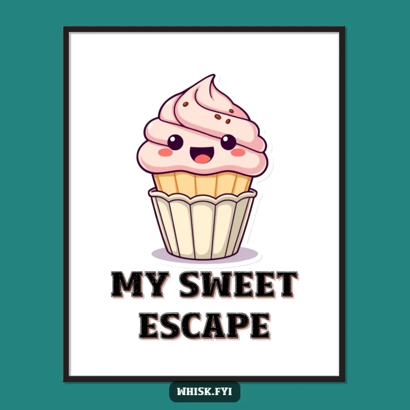 Funny Kawaii Cupcake Digital Art Print: Instant Hilarious Decor for Walls Gift