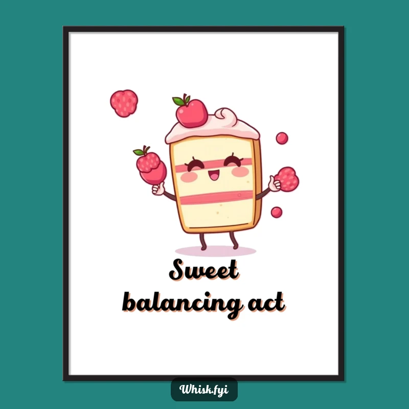 Funny Kawaii Cake Digital Art: Juggling Slice Image, Instant Funny Gift