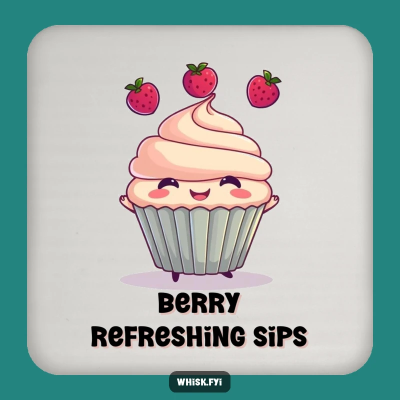 Funny Cupcake Juggling Berries Coaster - Protect & Add Hilarious Charm