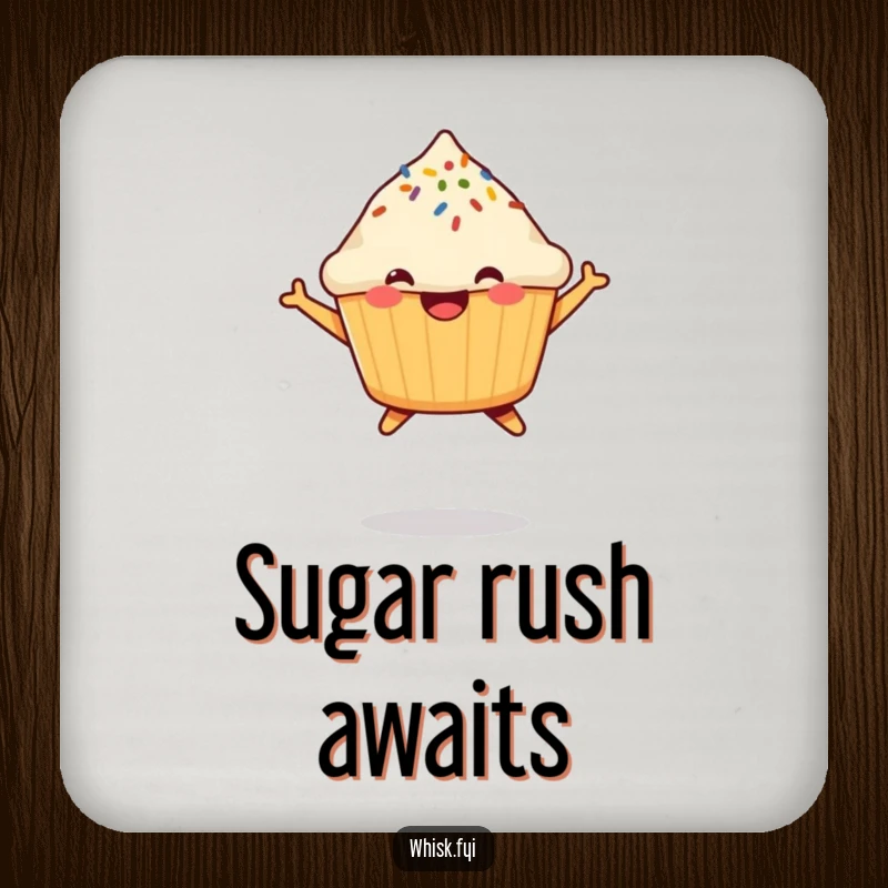 Funny Muffin Drink Coaster featuring a happy, jumping muffin with a sprinkle, adding a cheerful and protective element to your table.