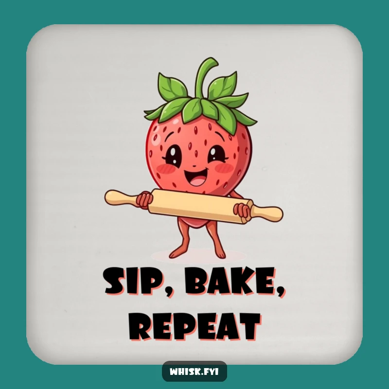 Funny Strawberry Rolling Pin Drink Coaster: Protect Surfaces with Determined Baking Flair