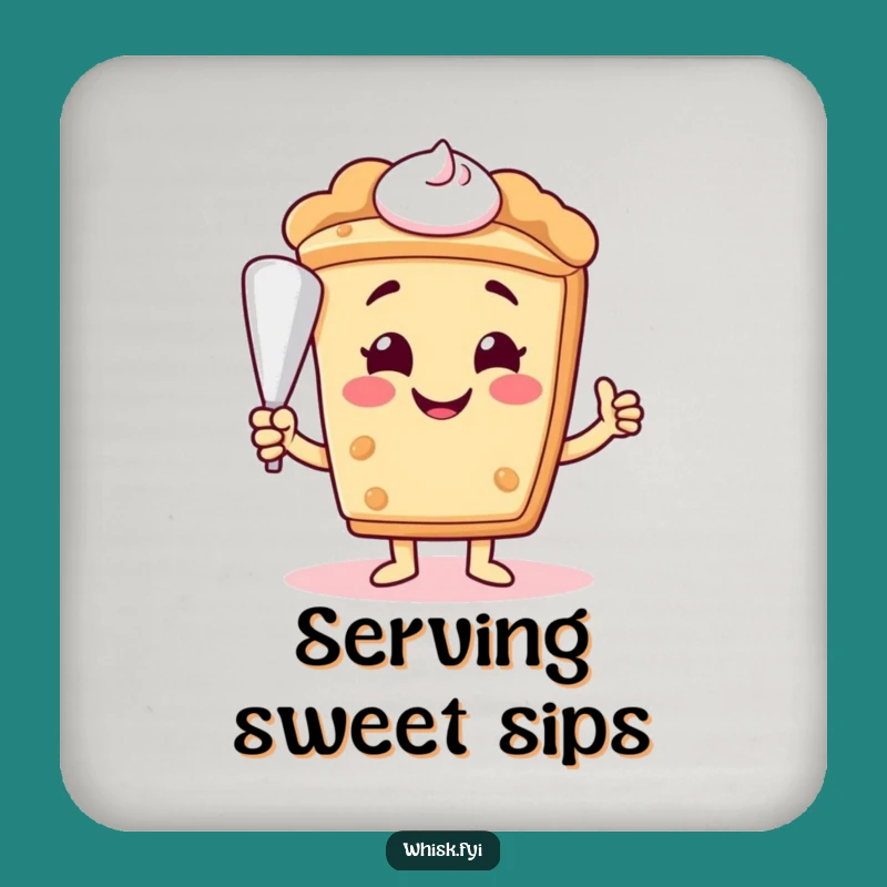 Funny Pie Slice Drink Coaster - Smiling Baker Character, Protect Surfaces