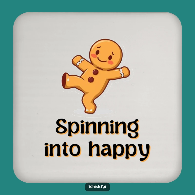 Funny Gingerbread Man Cartwheel Drink Coaster - Cheerful Character, Protect Surfaces