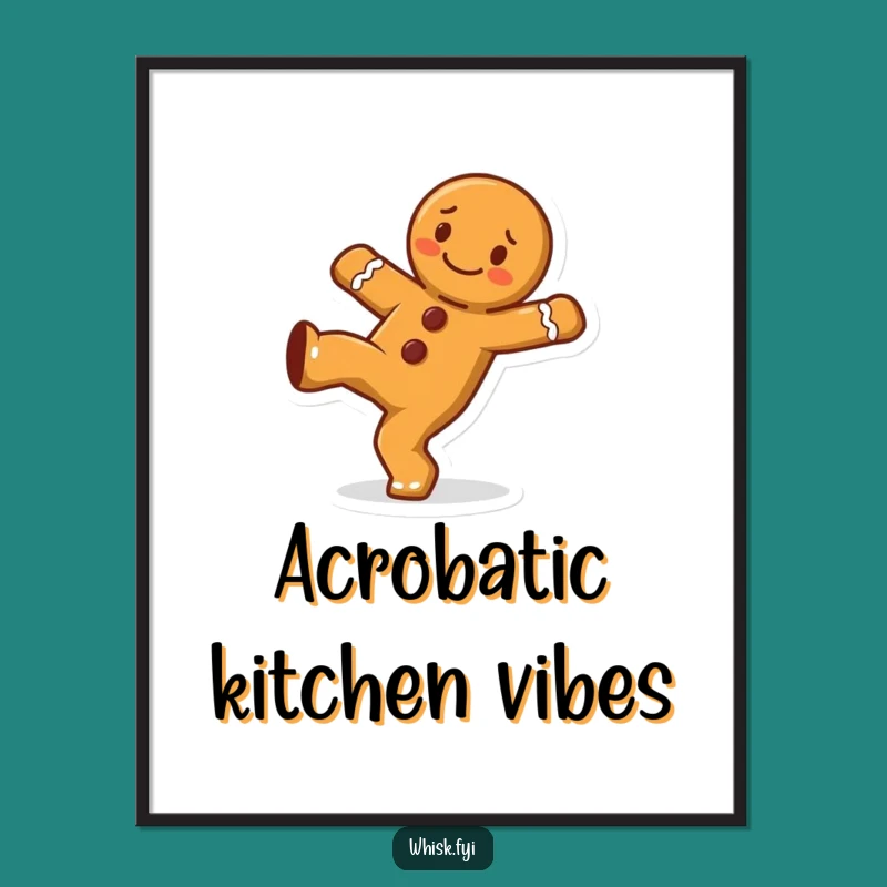 Funny Gingerbread Man Cartwheel Poster - Cheerful Character Art, Fun Decor