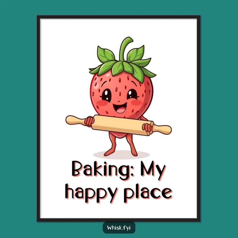 Funny Strawberry Rolling Pin Poster: Deliciously Determined Baking Art for Kitchen Walls