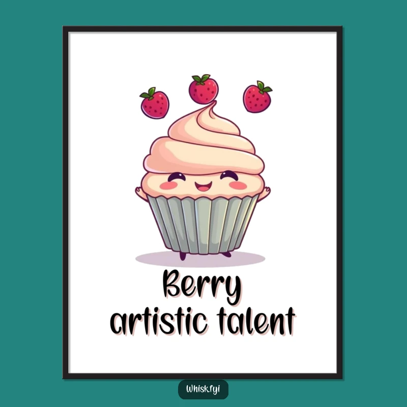 Funny Cupcake Juggling Berries Poster - Whimsical & Hilarious Wall Art