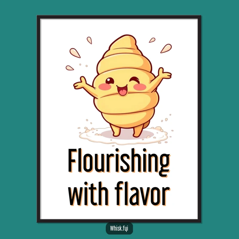 Funny Kawaii Croissant Poster - Playful Flour Toss Art Print Humor Gift