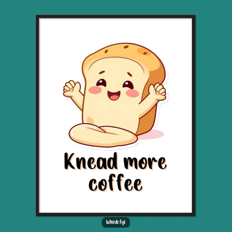Funny Bread Kneading Poster: Smiling Loaf Art Adds Hilarious Baking Vibes