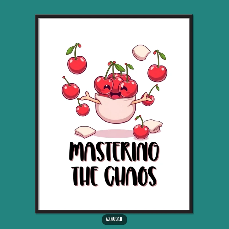 Funny Cherry Poster - Playful Juggler Character, Baking Wall Art