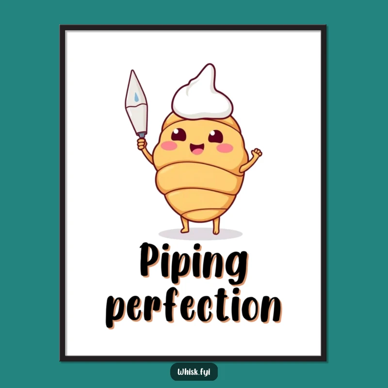 Funny Croissant Baker Poster: Happy Pastry Chef Holding Piping Bag Wall Art Gift