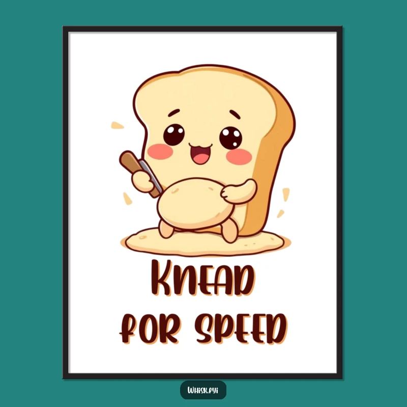 Funny Kawaii Bread Poster: Baking Joy with Kneading Dough, Unique Funny Gift