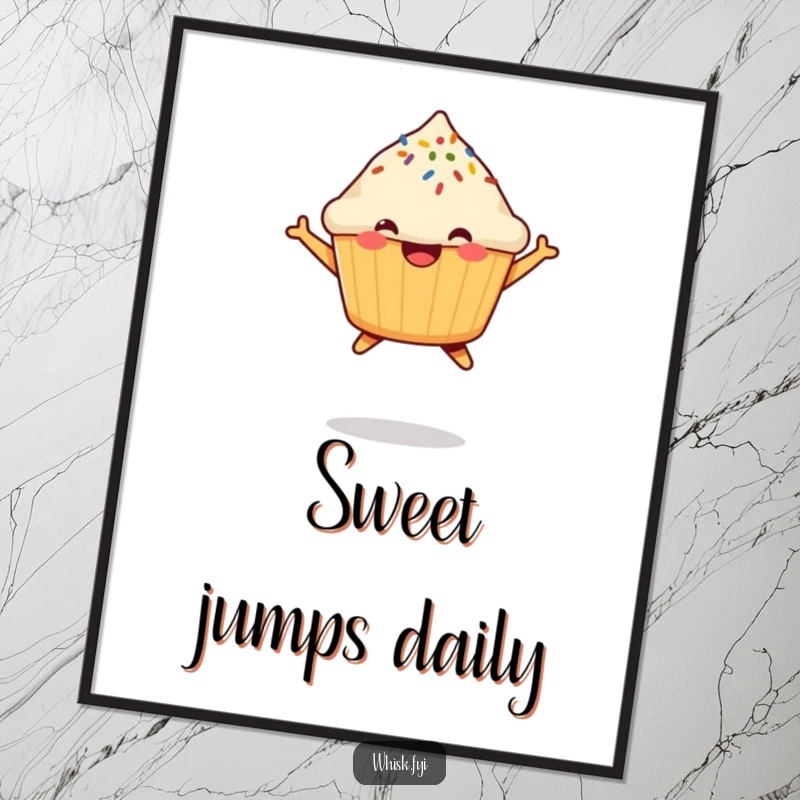 Funny Muffin Poster featuring a cheerful muffin with a sprinkle mid-air, capturing a moment of pure, uninhibited happiness.