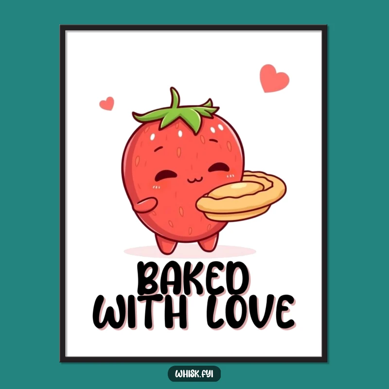 Funny Shy Strawberry Pie Poster - Cute Baking Wall Art Print