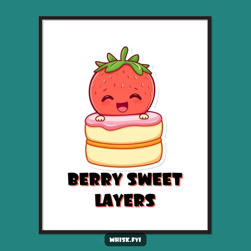 Funny Strawberry Baker Poster: Cheerful Fruit Zipping Cake Layers Wall Art Gift