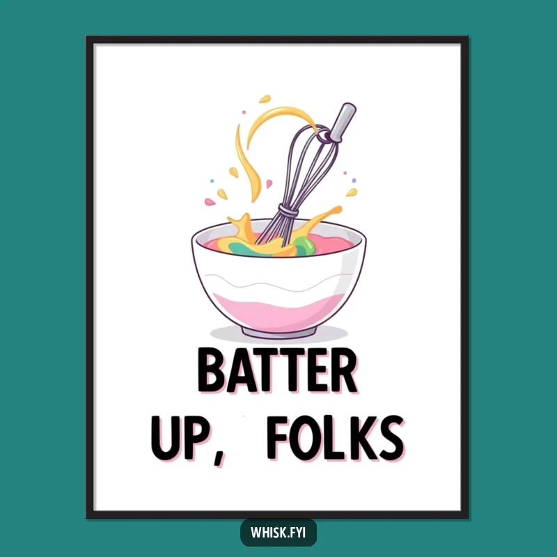 Funny Whisk Batter Poster: Giggling Utensil Art for a Lively Kitchen