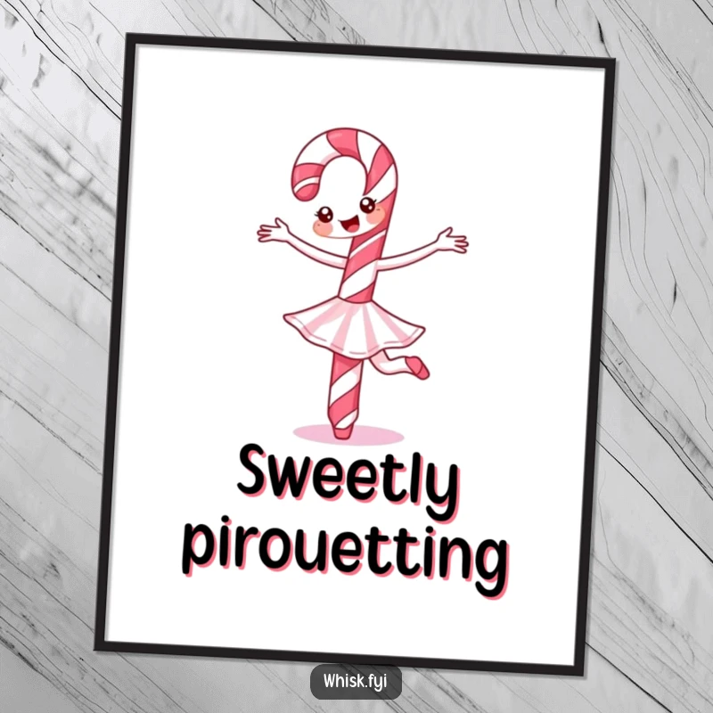 Funny Candy Cane Poster featuring a cheerful candy cane gracefully performing a ballet twirl, embodying holiday joy and artistry.