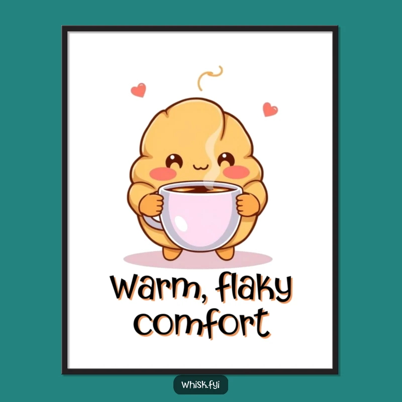 Funny Blushing Croissant Poster - Warm & Hilarious Wall Art Decor