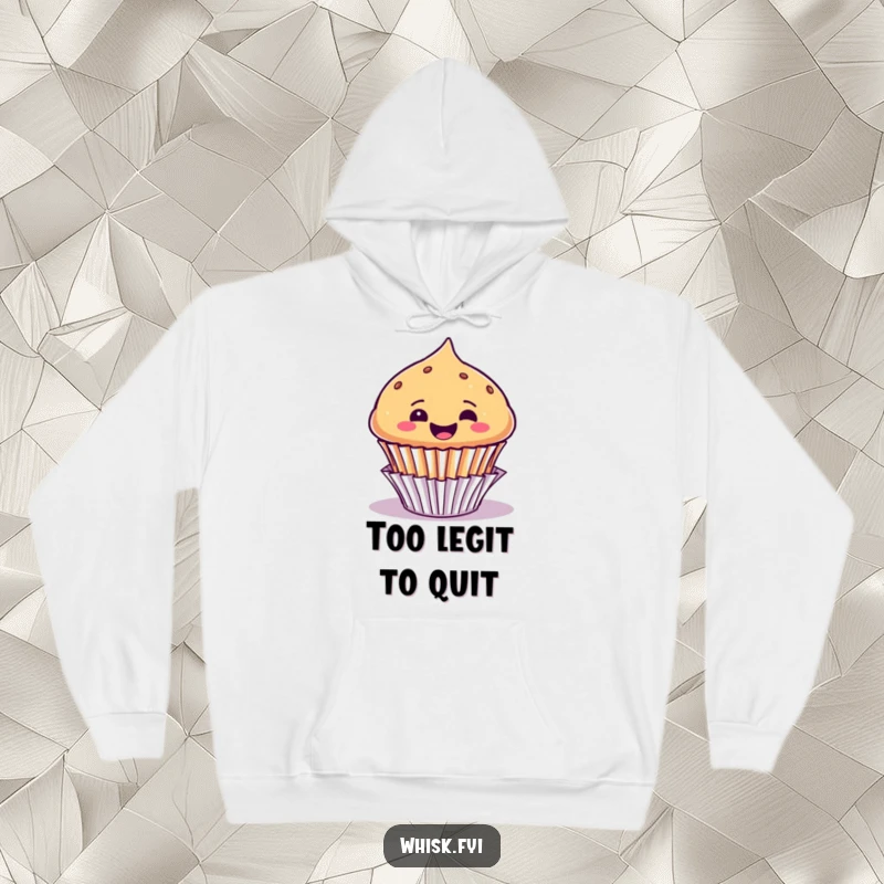 Funny hoodie featuring a joyful muffin character popping enthusiastically out of its paper liner, radiating pure happiness.