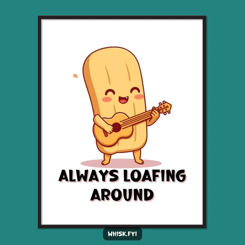 Free Printable Baguette Wall Art: Pastry Guitarist, Funny Downloadable Decor