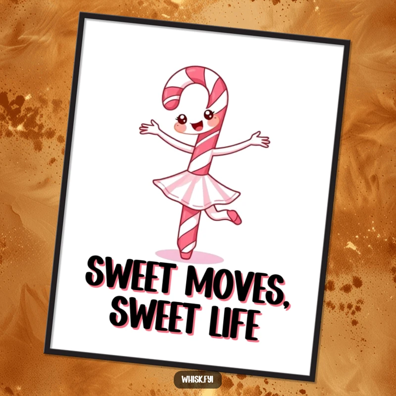 Funny Free Printable Wall Art: A cheerful candy cane performs a graceful ballet twirl, adding a sweet and artistic flair to your decor.