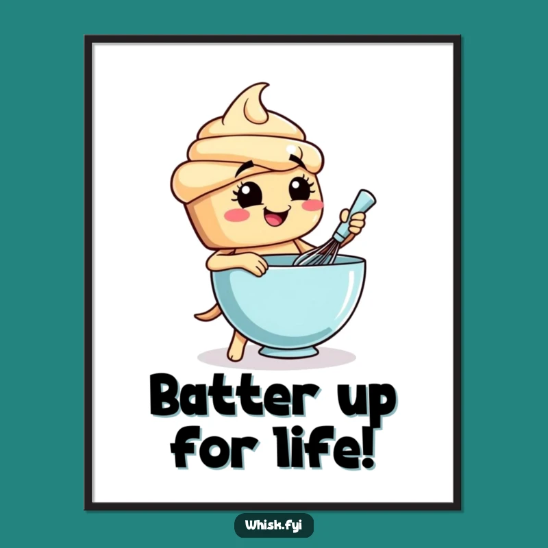 Free Printable Wall Art: Cute Cupcake Whisking Batter Humorous Downloadable Decor for Kitchens