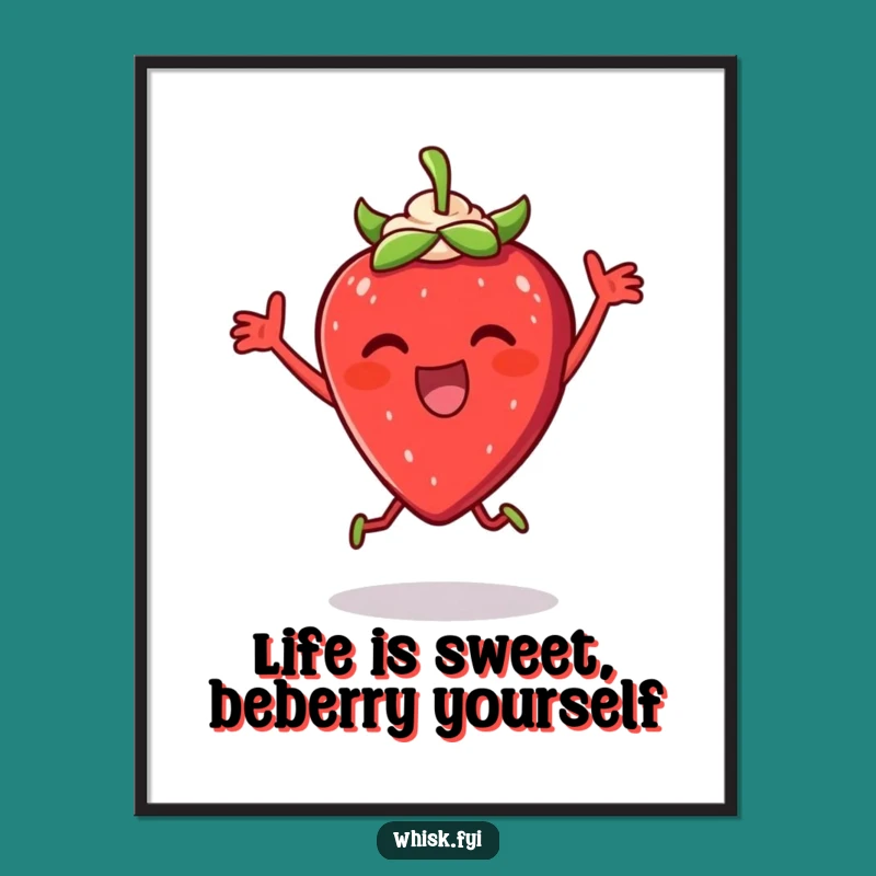 Free Printable Wall Art: Dancing Strawberry Art - Funny Downloadable Decor Gift