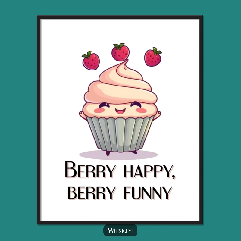 Free Printable Wall Art: Juggling Cupcake, Funny Dessert Decor, Downloadable Art