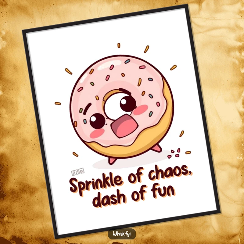 Funny Free Printable Wall Art: A startled donut character mid-fall, sprinkles flying, adding a humorous touch to any space.