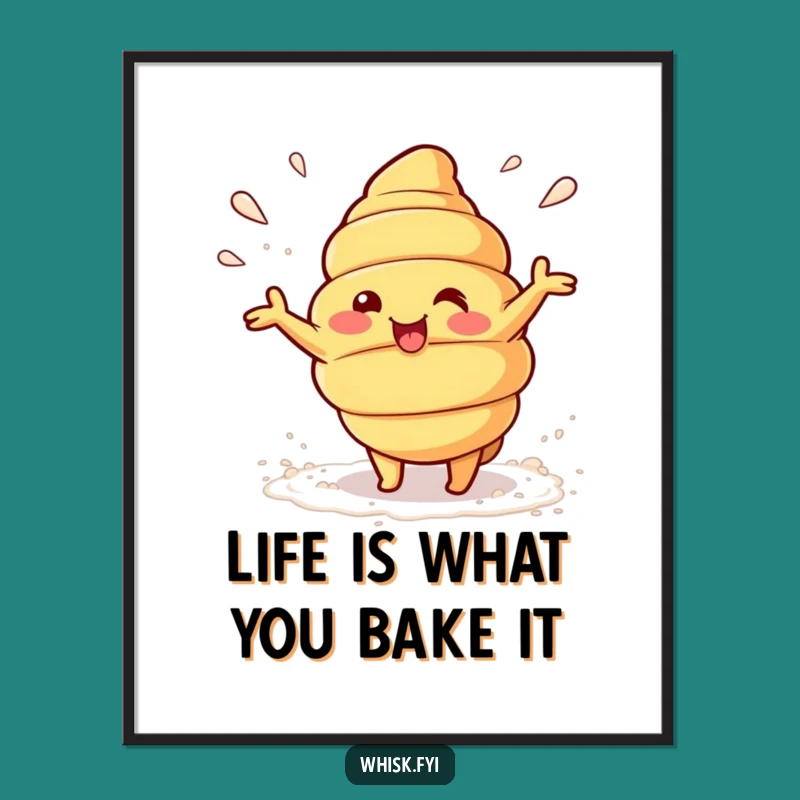 Funny Free Printable Wall Art: Baking Kawaii Croissant Decor Downloadable Art