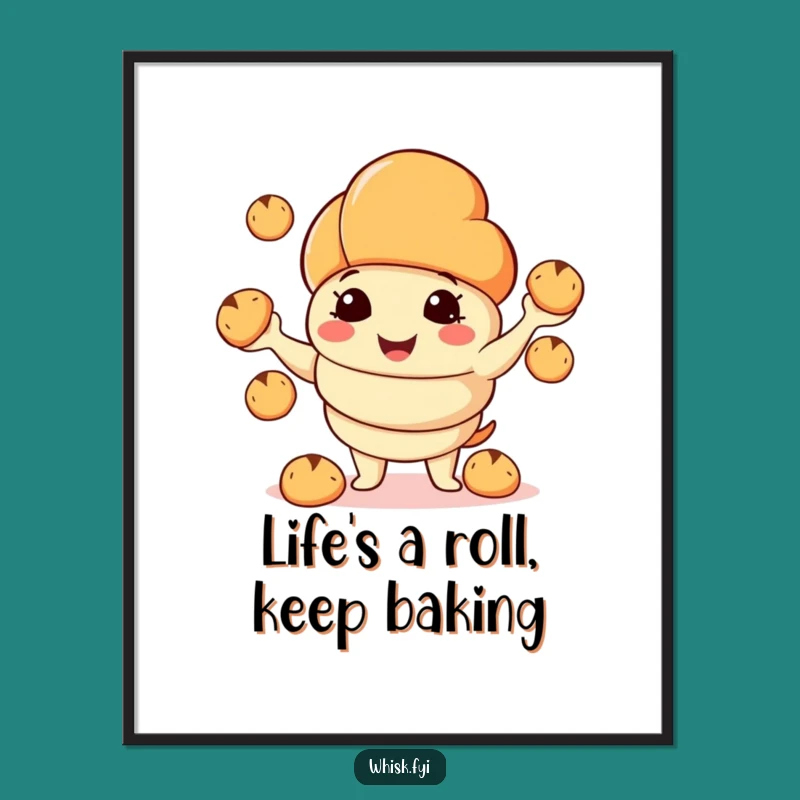 Funny Free Printable Wall Art: Glee Croissant Juggling Pastries, Humorous Downloadable Decor for a Kitchen